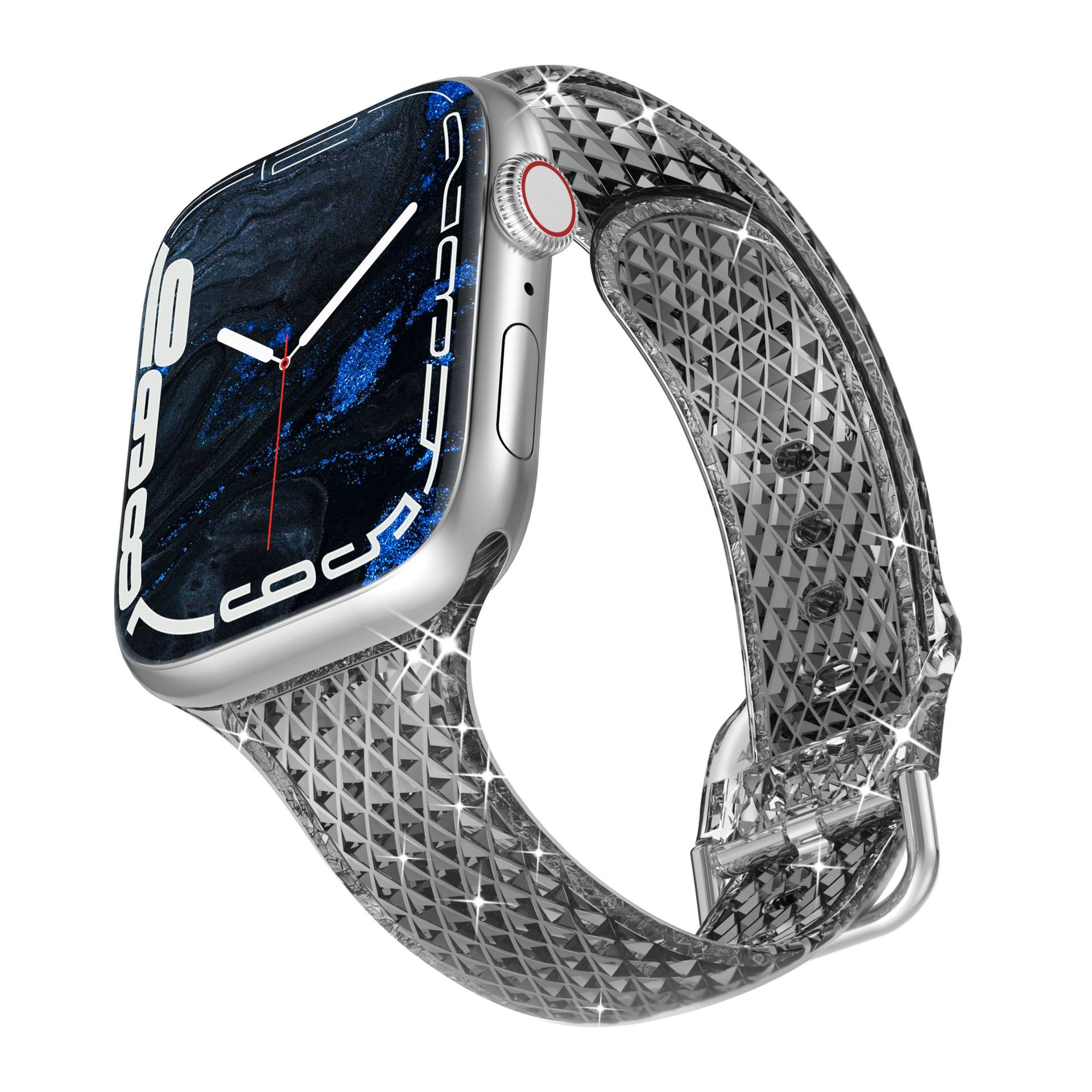Picture of For Apple Watch Strap appleiwatch1-10 Generation S9 Diamond Pattern TPU Fine Strap Transparent Women's New