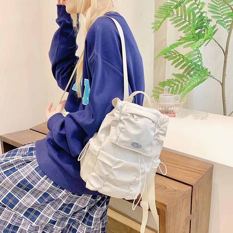 South Korea Autumn and Winter 2024 New Casual All-match Pleated Backpack Niche Design Large Capacity Drawstring Travel Backpack