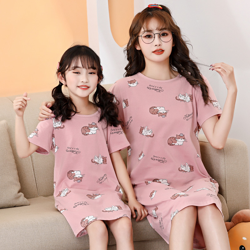Women's Nightdress Women's Spring and Summer New Children's Clothing Girls' Pajamas Summer Cotton Home Girl's Dress Casual