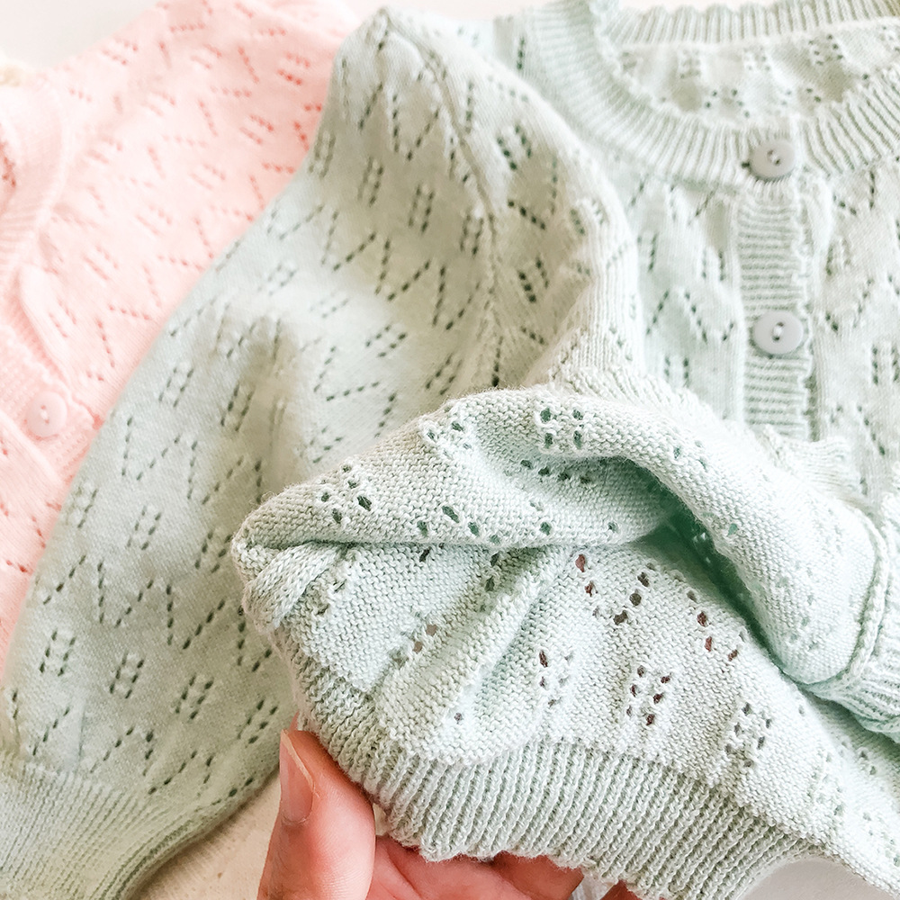 Picture of 2025 Spring and Summer New Sweet Princess Solid Color Cardigan Sun Protection Air Conditioning Shirt Long Sleeve Knitted Hollow Jacket 3 Colors Selection