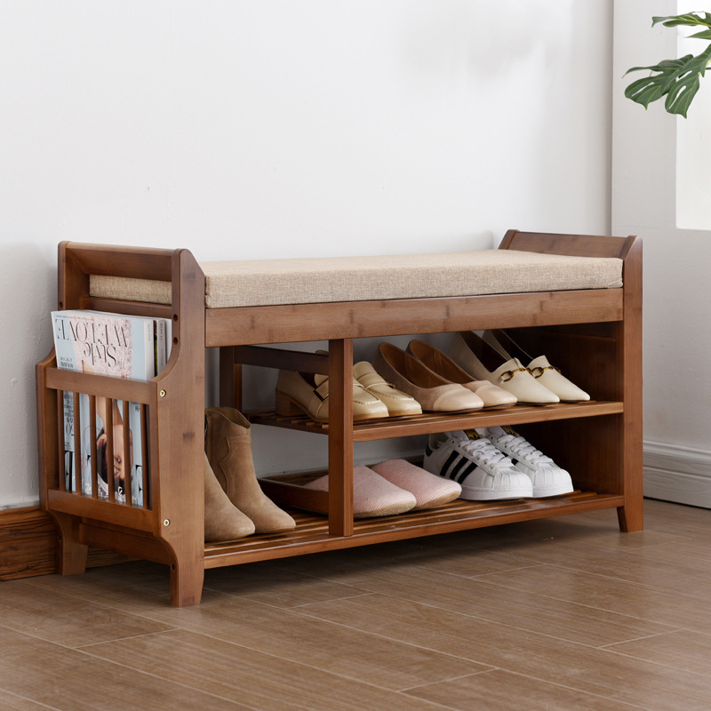 Picture of Portable shoe cabinet shoe changing stool type entry storage soft bag stool shoes wearing stool light luxury American household solid wood shoe changing stool
