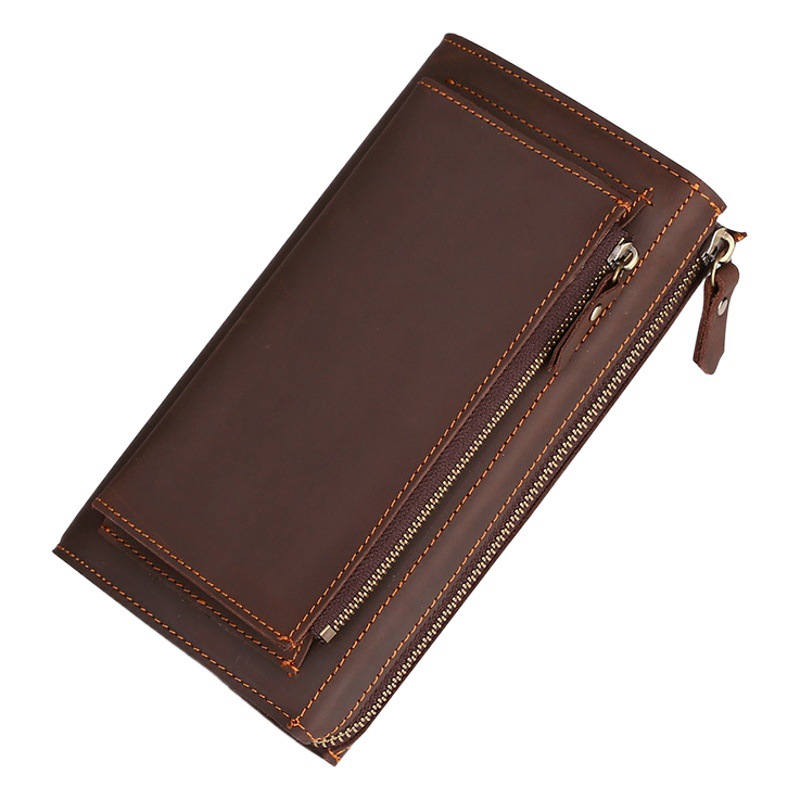 Crazy Horse Cowhide Men's Clutch Douyin Upgraded Version Genuine Leather Clutch Bag Large Capacity Handheld Mobile Wallet
