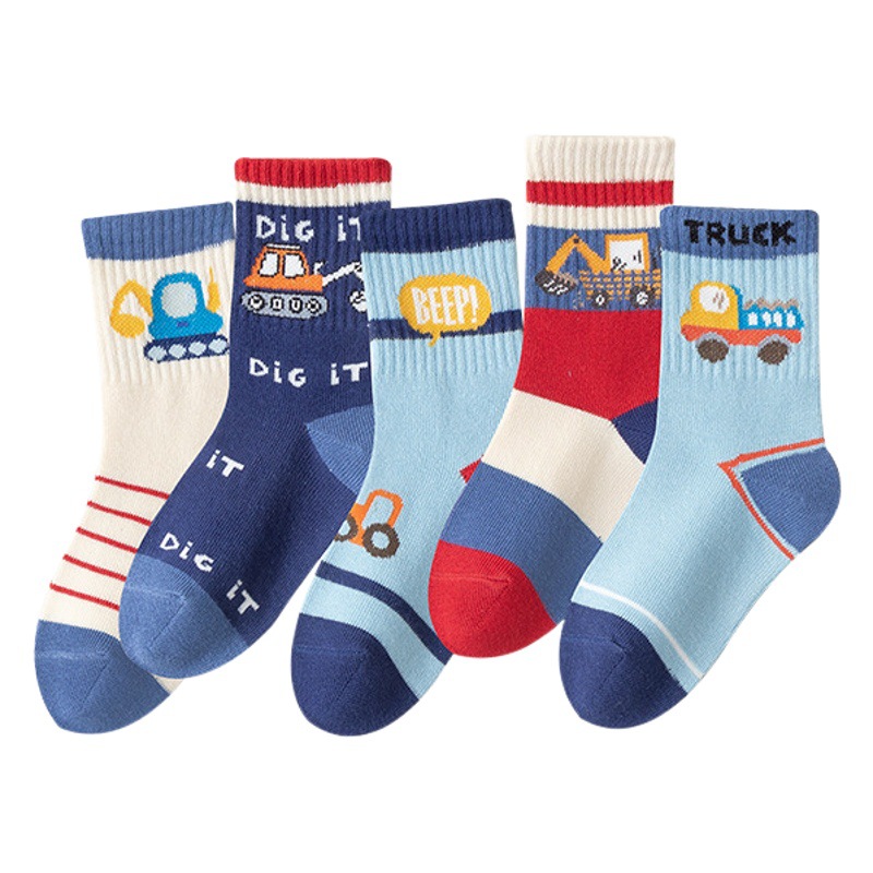 Wholesale New Autumn Children's Cartoon Car Mid-Calf Socks for Boys and Girls, Autumn and Winter Cotton Socks, Trendy and Cool Children's Socks