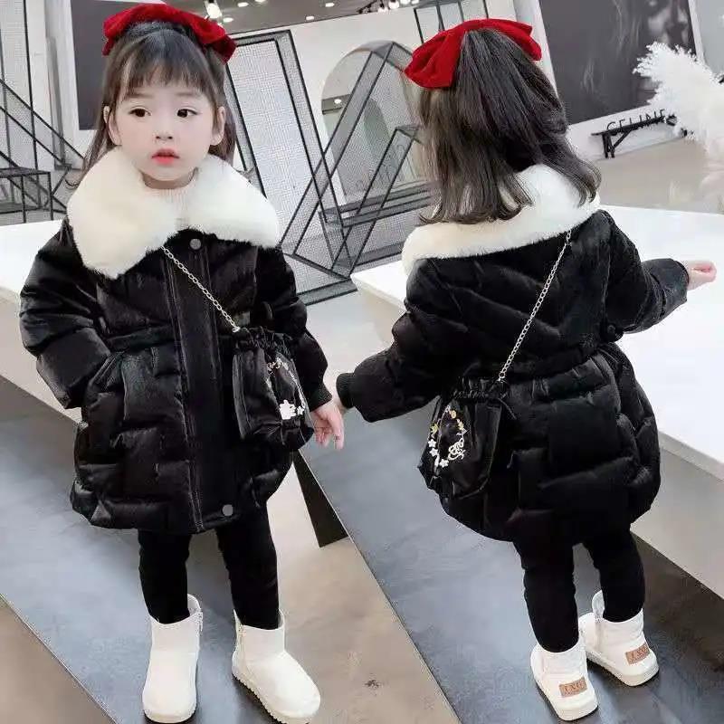 Picture of Girls' cotton-padded clothes 2022 new children's cotton-padded jacket long bright silk plus velvet padded Parker clothes cotton-padded clothes national tide