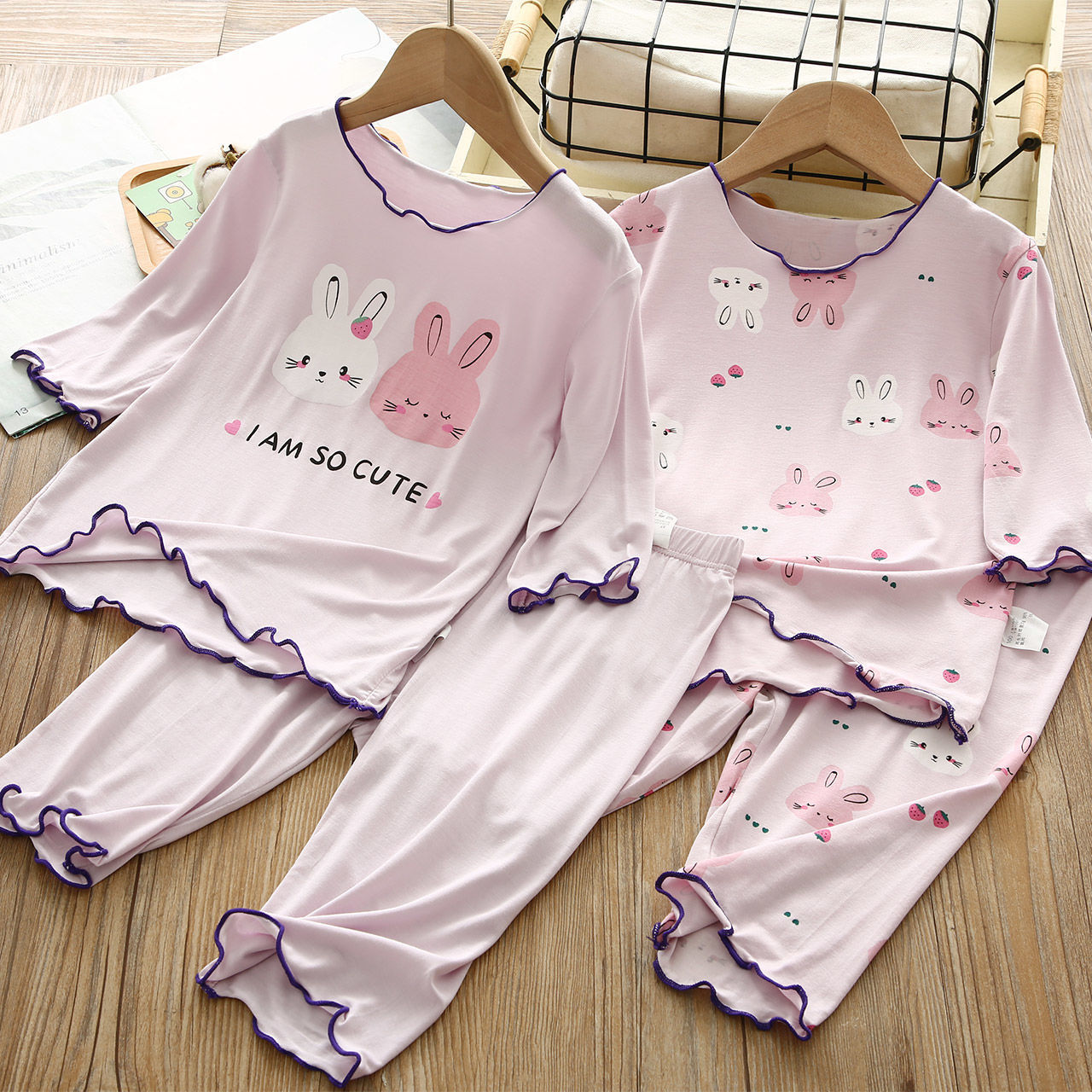 Girls' Home Clothes Short-sleeved Pajamas Baby's Summer Girls' Ice Silk Air-conditioning Clothes Children's Ice Silk Thin Summer