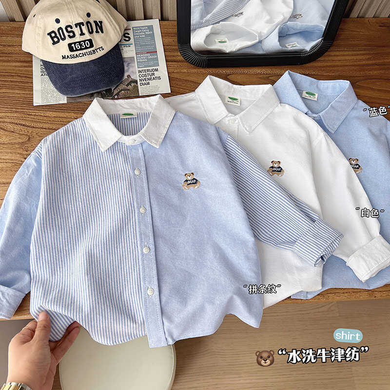 Men's Children's Cotton Oxford Long Sleeve Shirt 24 Spring and Autumn Korean Baby Loose Western Style Cartoon Soft Top
