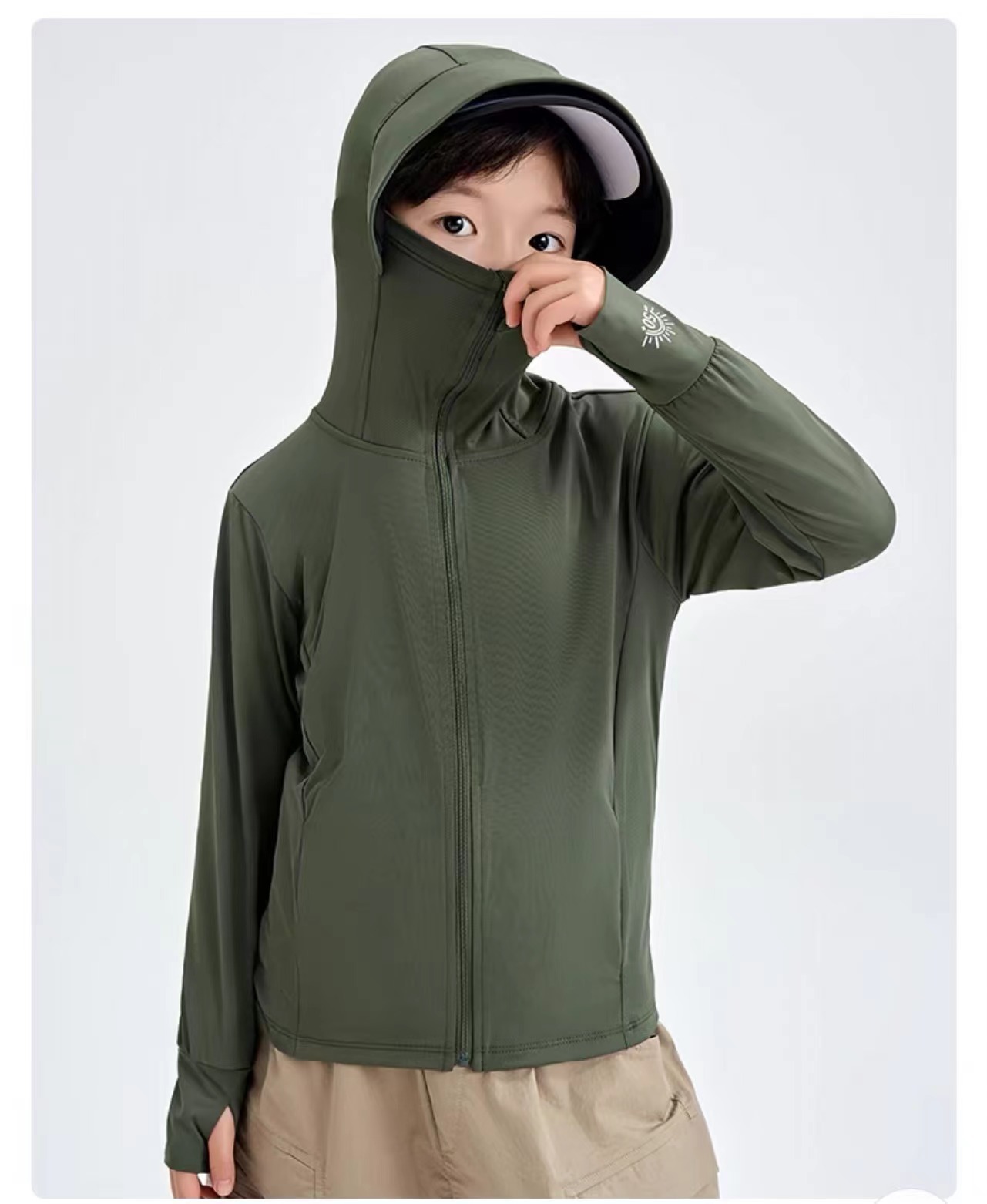 Picture of Girls' Sunscreen Clothing Boys' Summer Ice Silk Cool Sense Hat Brim UV Protection 2025 New Style Children's Sunscreen Clothing