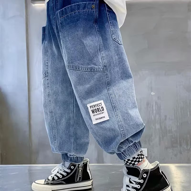 Picture of Boys' Spring Jeans Big Children's Western Style Tooling 2024 New Children's Boys Spring and Autumn Loose Pants Trendy Brand