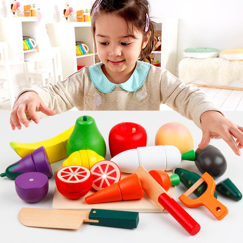 Picture of Children's Play House toy wooden magnetic vegetable fruit cutting kitchen mini toy model