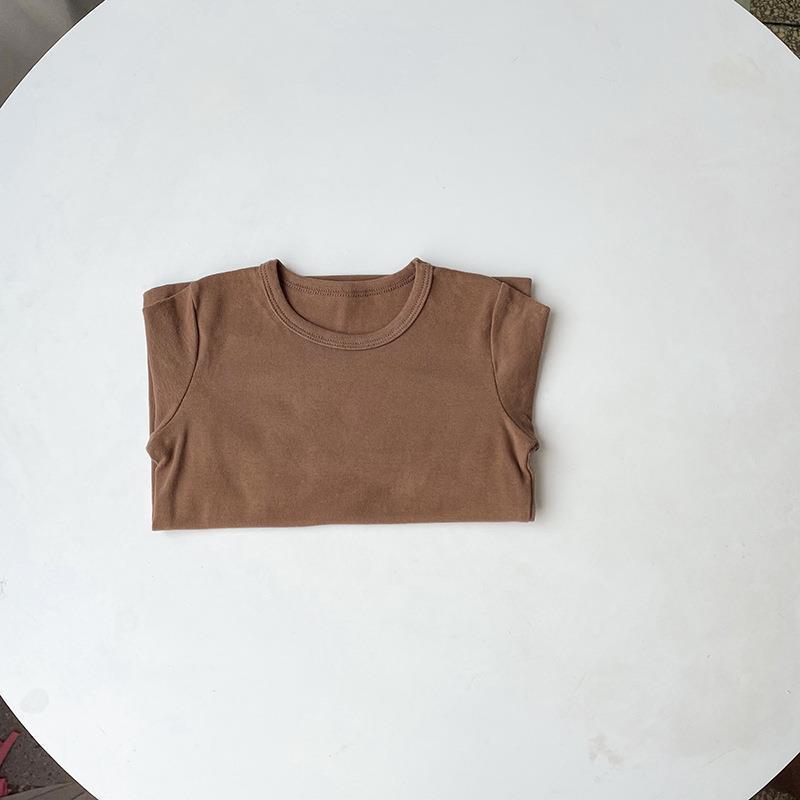 Picture of 2023 Children's Cotton Long-sleeved T-shirt Base Shirt Spring and Autumn Loose Solid Color Round Neck Sanding Top for Boys and Girls