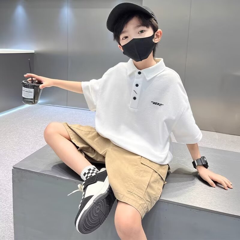 Picture of Boys T-shirt polo shirt summer 2024 new big boys summer coat children summer white clothes T