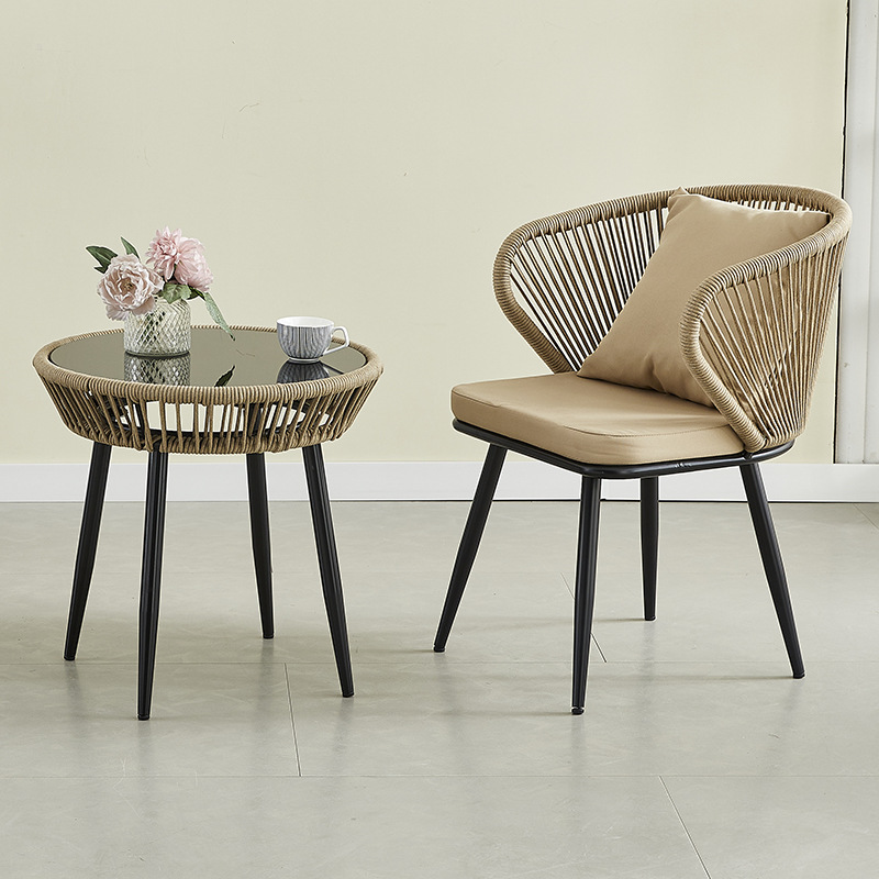 Picture of Courtyard Leisure Backrest Rattan Chair Restaurant Terrace Balcony Outdoor Chair Small Garden Cafe Combination Table and Chairs