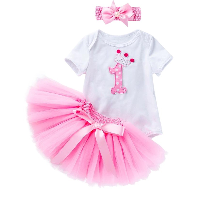 Cross-Border Children's Clothing Wholesale Baby Girl's One-Year-Old Holiday Party Clothing Summer Short-Sleeved Harem Handmade Skirt Headwear Three-Piece Set