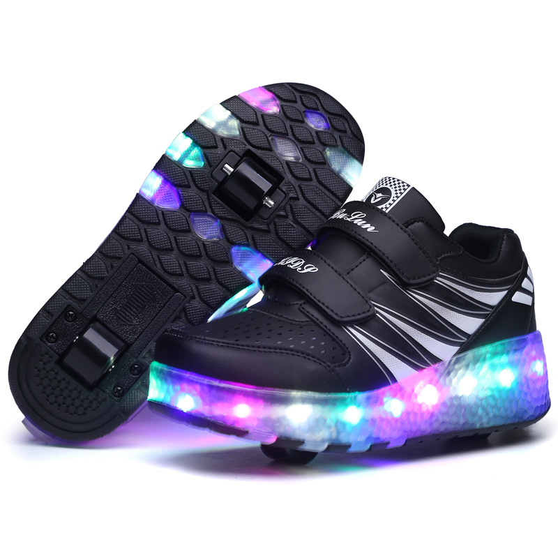 Picture of Cross-border foreign trade helos shoes LED ultra-light luminous charging pulley two-wheel light shoes for boys and girls ice skates invisible