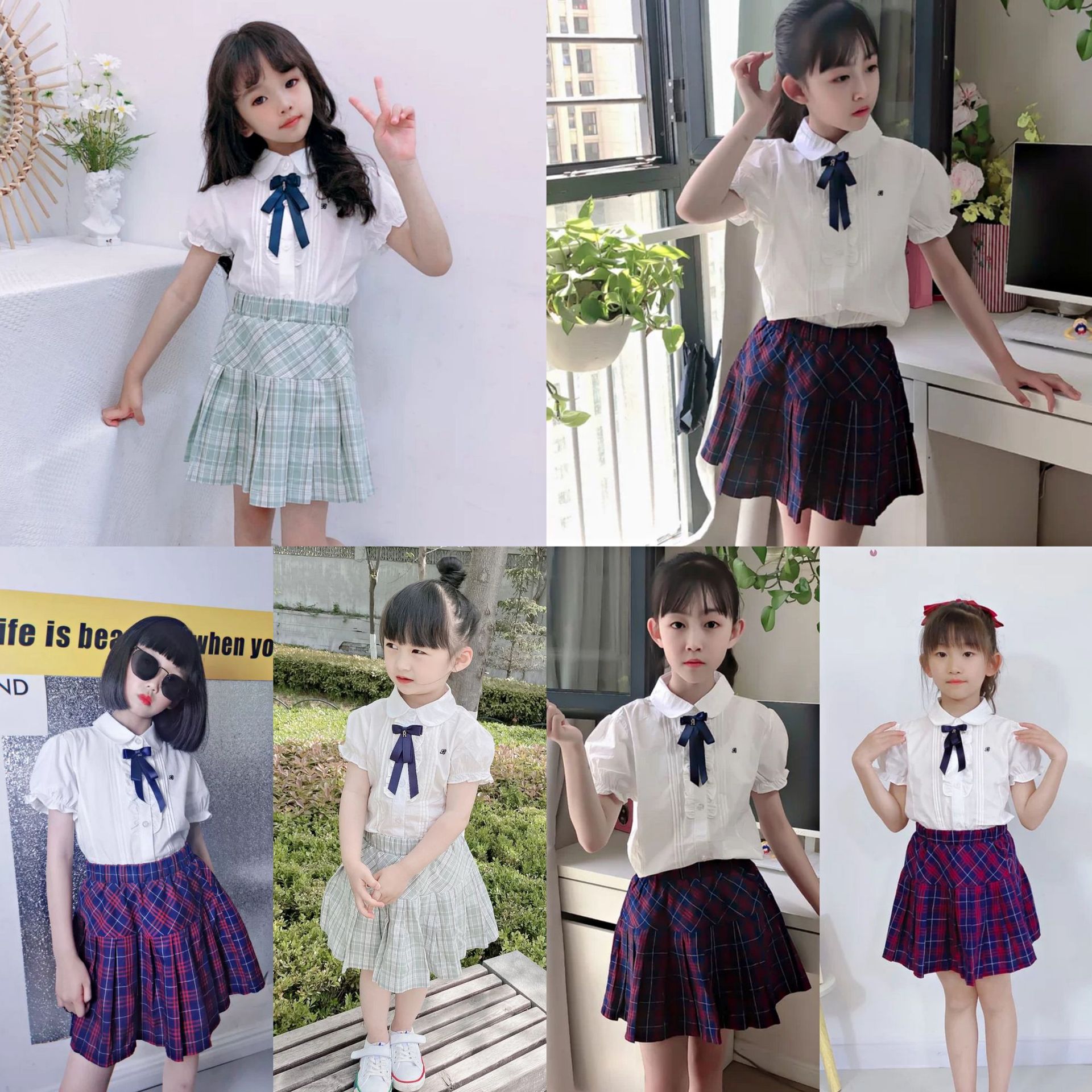 Picture of Girls' Short-sleeved Shirt Spot Summer Korean Style Middle and Big Children's White Bow Pure Cotton Short-sleeved Lapel Children's Shirt