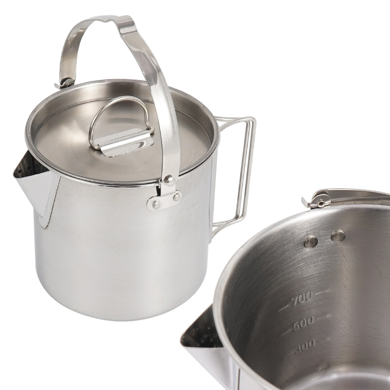 Picture of Outdoor stainless steel kettle 1.2L mountaineering camping teapot portable hanging pot cooking utensils Coffee Pot picnic pot wholesale