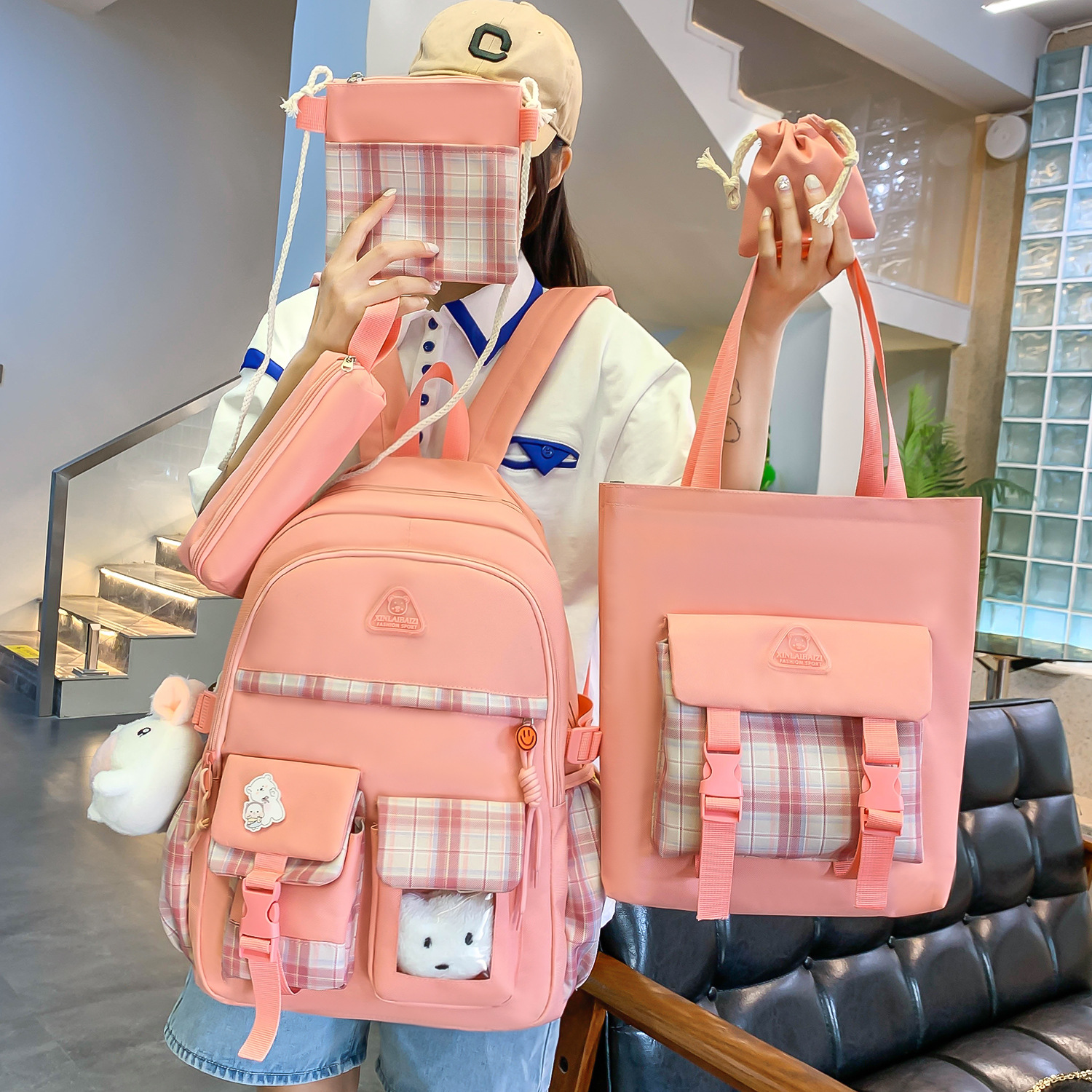 Picture of Five-piece bag women's new large-capacity junior high school girls shoulder bag campus primary school students Senior high school sturdy backpack
