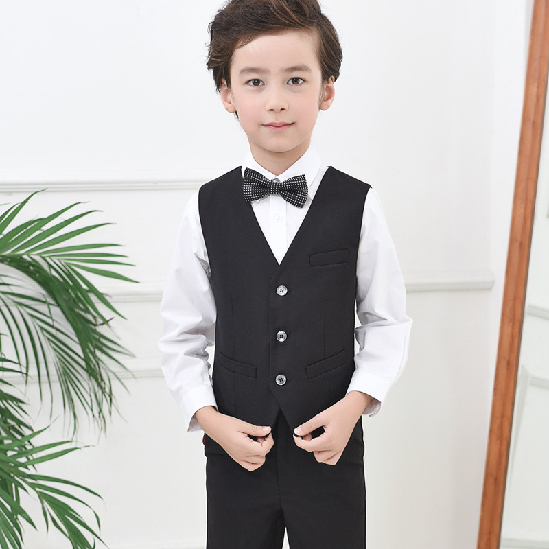 Picture of Children's Black Suit Vest Boy Flower Girl Dress Performance Clothing British Style Pure Color Vest Drop Shipping