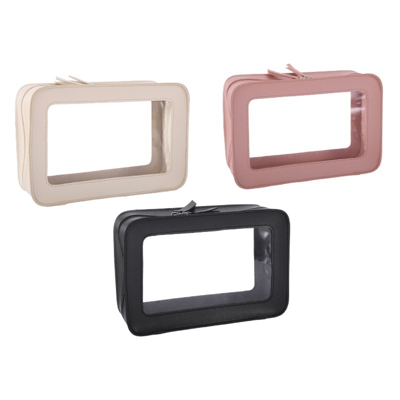 PU thick leather cosmetic bag travel portable wash bag simple transparent waterproof PVC cosmetic storage bag