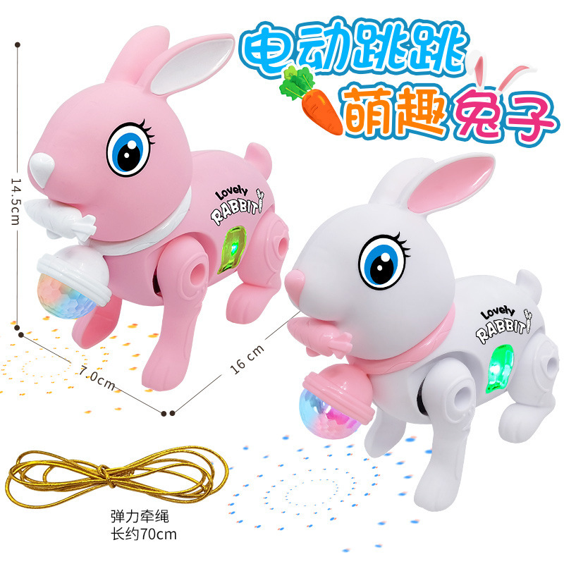 Picture of New Electric Rabbit Projection Toy Rabbit Simulation White Rabbit Jumping Rabbit Leaning Rope Stall Toy