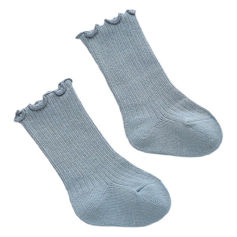 Baby socks spring and autumn children's mid-calf socks solid color boneless baby socks wide mouth wooden ear boys and girls newborn newborn