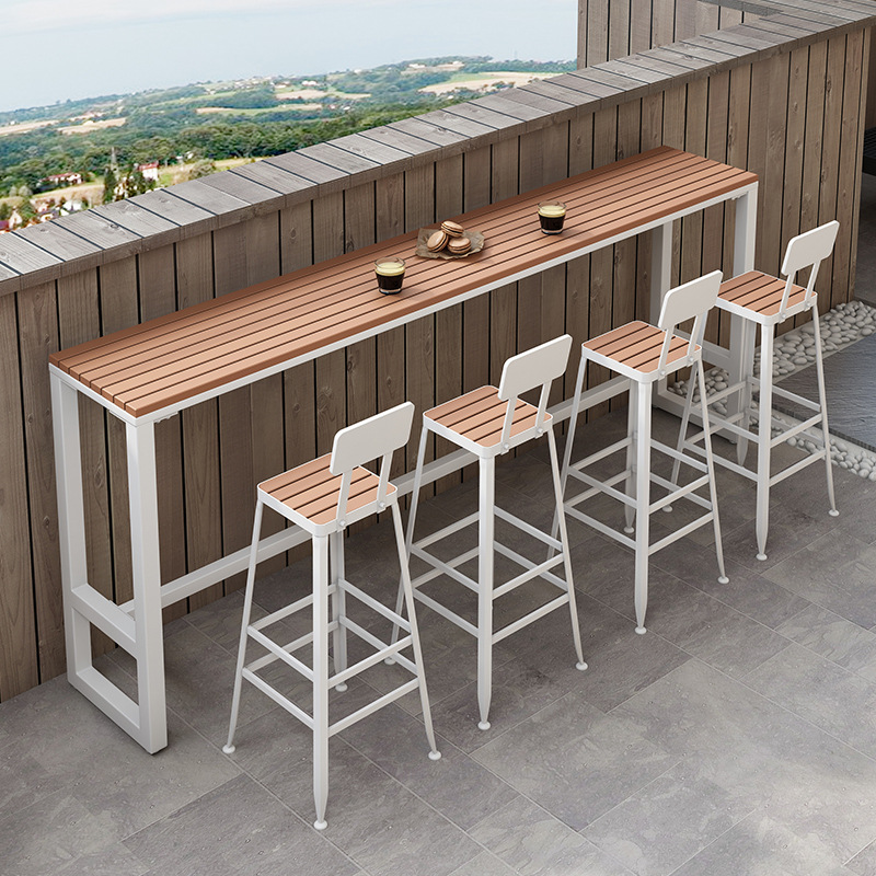 Picture of Outdoor Coffee Shop Wall Narrow Table Outdoor Leisure Bar Table and Chair Combination Waterproof Sunscreen Balcony Long Table and Chair