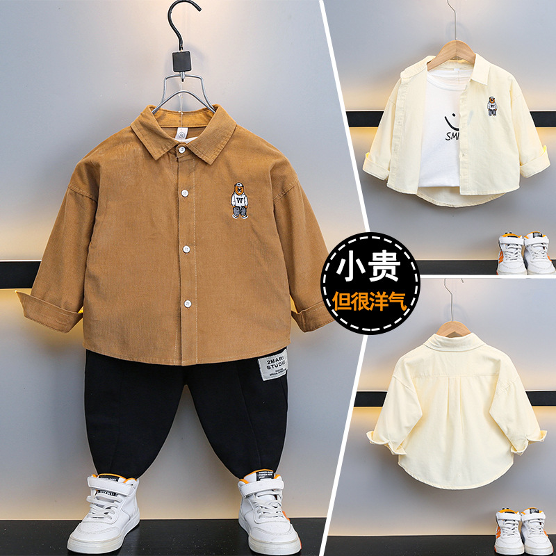 Picture of Children's Clothing Boys' Long-Sleeved Shirt 2025 New Cartoon Bear Embroider Kidsren's Corduroy Thin Outwear Fashionable