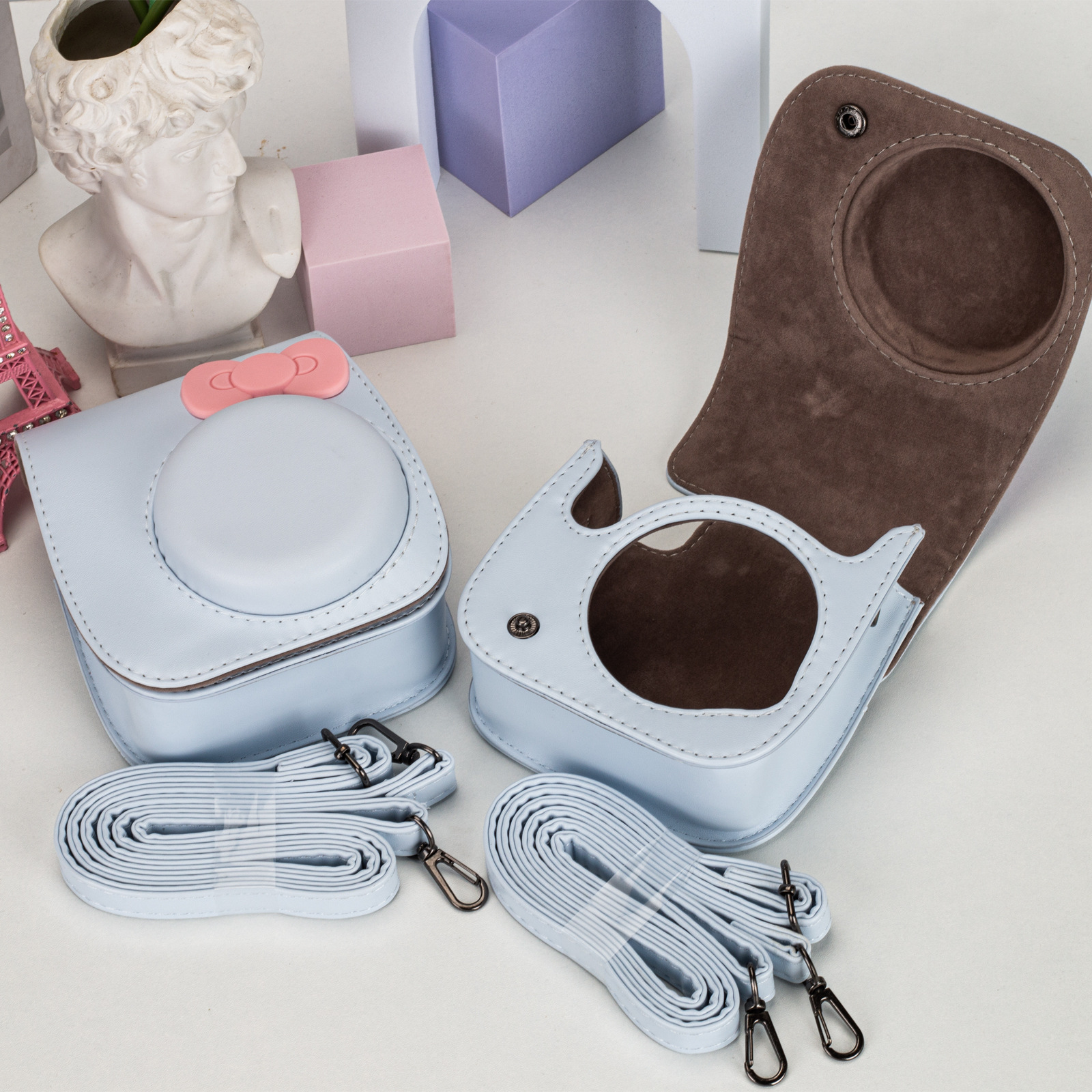 Picture of Suitable for Polaroid mini12/11/8/9 camera solid color bow storage bag can store photos slung