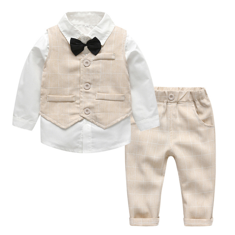 Picture of Children's Gentleman suit Children's Clothing Autumn Boy's Plaid Vest Three-piece suit Shirt Trousers Clothes One-piece