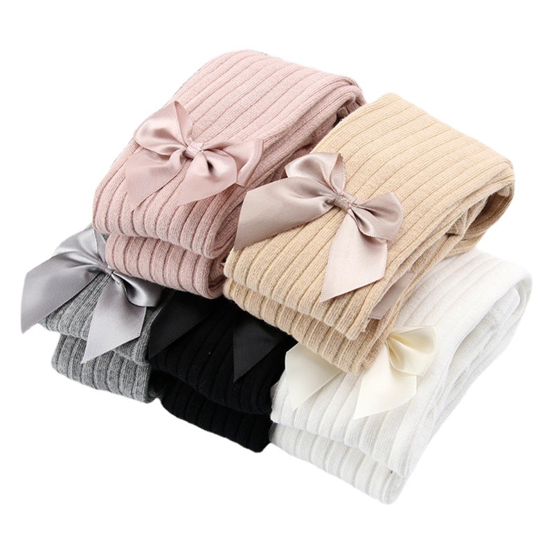 Combed cotton children's pantyhose spring and autumn bow girls leggings thick cute baby pantyhose wholesale