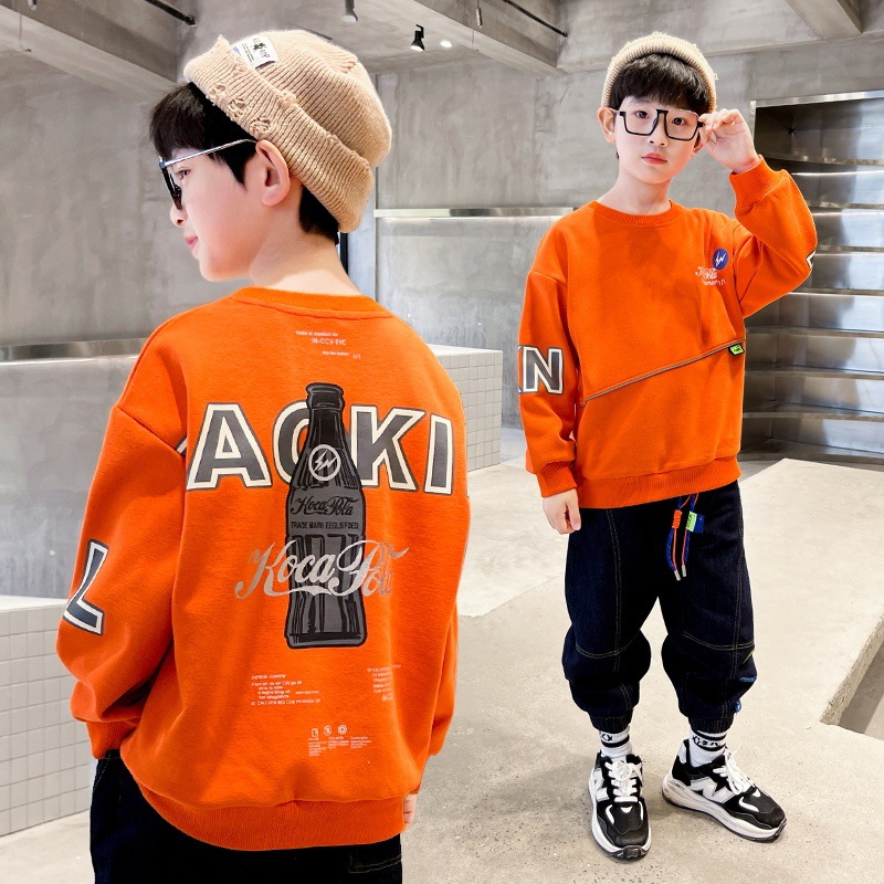 Picture of 2025 New Boys' Long Sleeve T-Shirt Spring Clothes Big Children's Stylish Sweater Spring and Autumn Top Fashionable Handsome Base Shirt