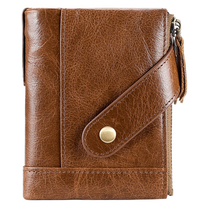European and American retro oil wax leather short men's wallet wholesale multi-function RFID card wallet coin purse factory
