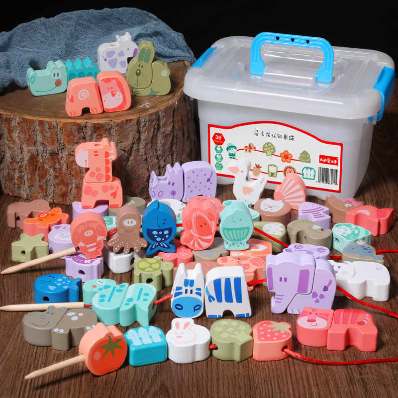 Picture of Wooden Balls Wooden 100 Pieces Number Letters City Transportation Fruit and Vegetable Farm Kidsren's Beaded Game Toys