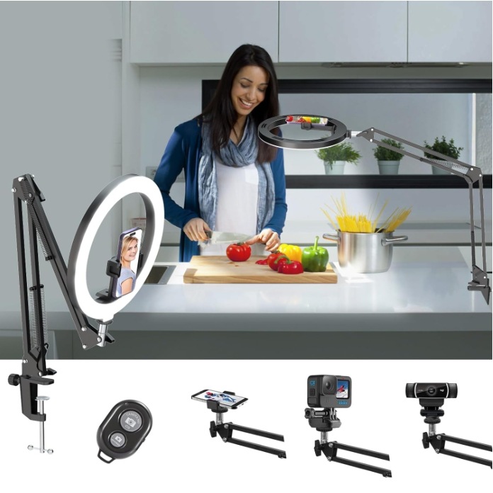 Picture of Amazon 10-inch self-timer ring light mobile phone cantilever overhead video recording fill light desktop live broadcast bracket