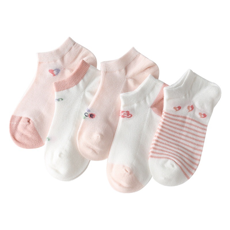 A generation of girls socks spring and summer new cartoon cotton thin big children's socks mesh pink striped children's socks