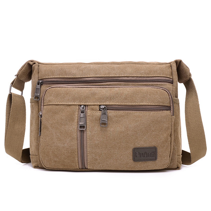 Picture of Canvas Bag Men's Shoulder Bag Casual Canvas Straddle Bag Student Satchel Multi-Layer Bag Factory Direct Printable
