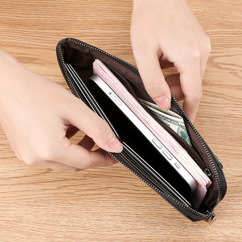 Picture of Tiktok Popular Top-Layer Cowhide Clutch Fashion Trendy Card Holder Phone Bag Genuine Leather Multifunctional Long Wallet