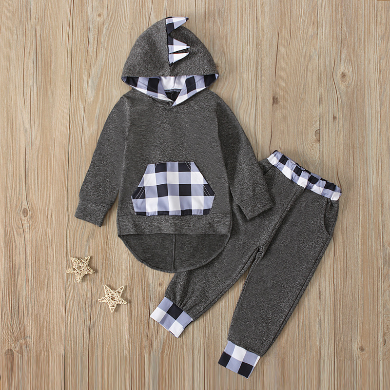 Picture of Children's European and American Spring and Autumn Boys Long Sleeve Horned Hooded Sweat Top + Trousers Two-Piece Children's Clothing ins