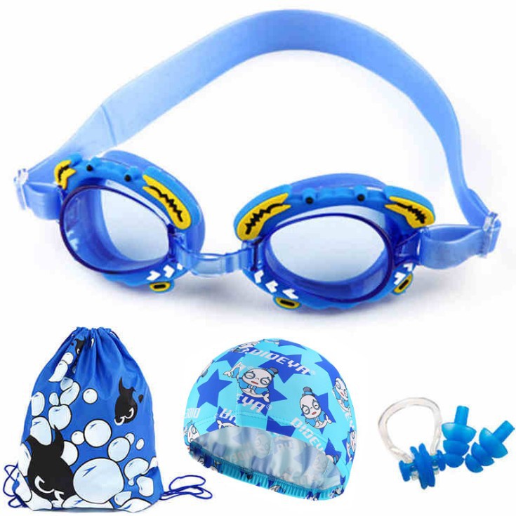 Picture of Children's Swimming Goggles Boys Transparent HD Waterproof Anti-fog Swimming Glasses Girls Cartoon Cute Swimming Goggles Swimming Cap Set