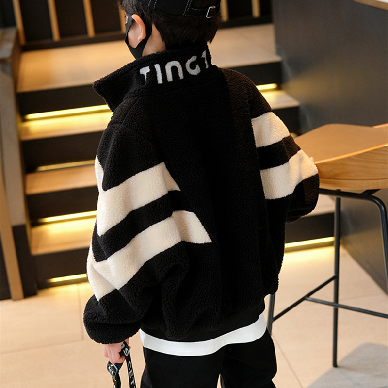 Children's Winter Clothing for Boys, Lamb Wool Jacket with Fleece Lining, Thickened for Older Children, Long-Sleeve Zipper, Girls' Lamb Wool Sweatshirt
