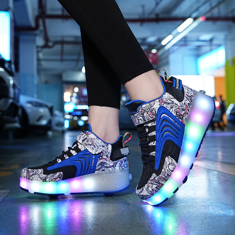 Picture of Cross-border foreign trade helos shoes LED ultra-light luminous charging pulley two-wheel light shoes for boys and girls ice skates invisible