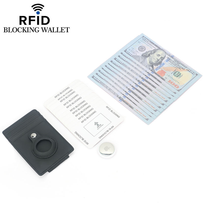 Picture of Airtag Apple Tracker Anti-Lost Protective Cover Card Holder First Layer Genuine Cowhide Anti-Theft Rfid Wallet