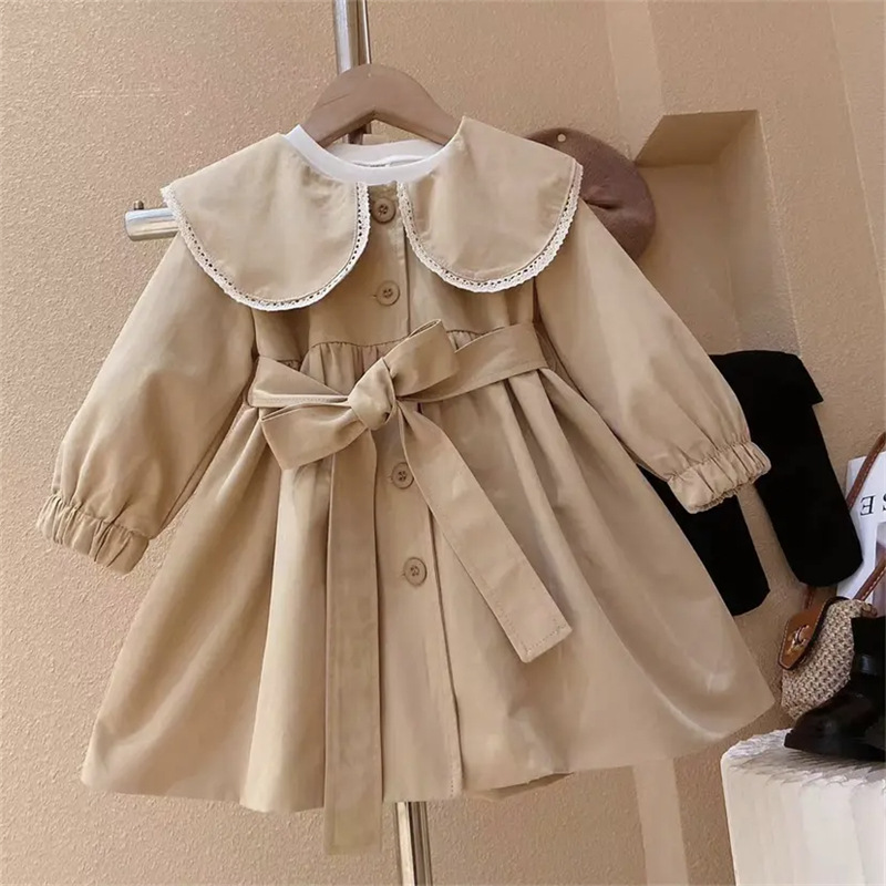 Girls' Stylish Doll Collar Windbreaker 2025 Spring & Fall New Korean Style Baby Waist Jacket Little Girl Autumn Clothing