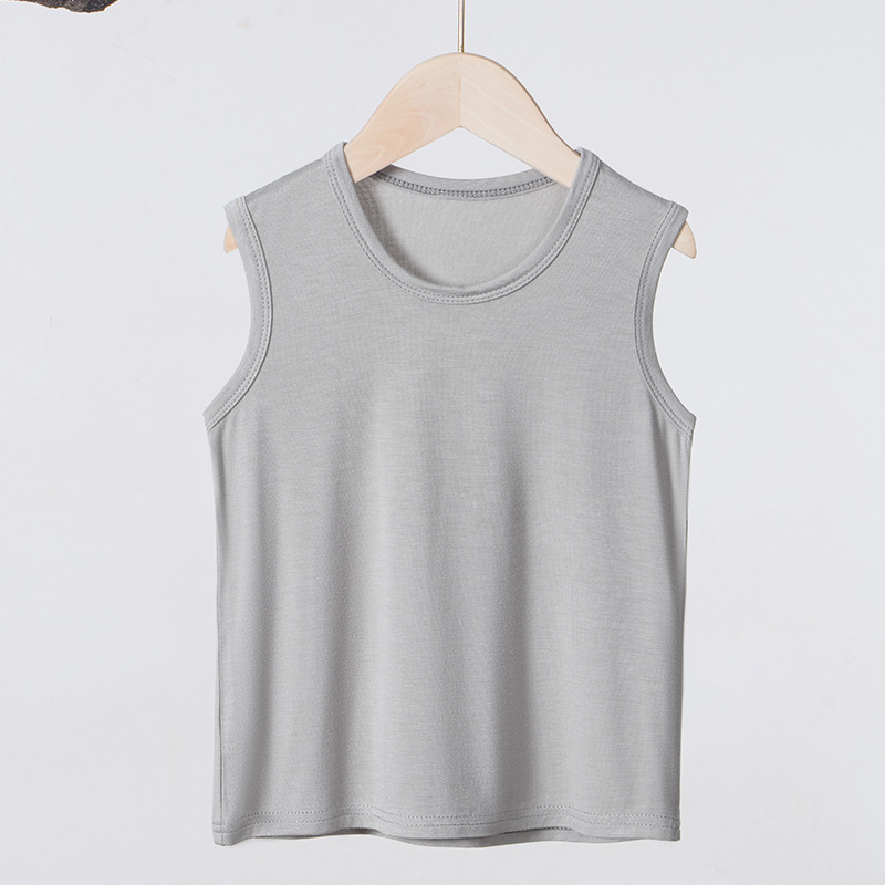 Picture of Summer Children's Vest Wide Shoulder Waistcoat Thin Female Male Baby Parent-Child Solid Color Stretch Ice Draped Sleeveless T-Shirt