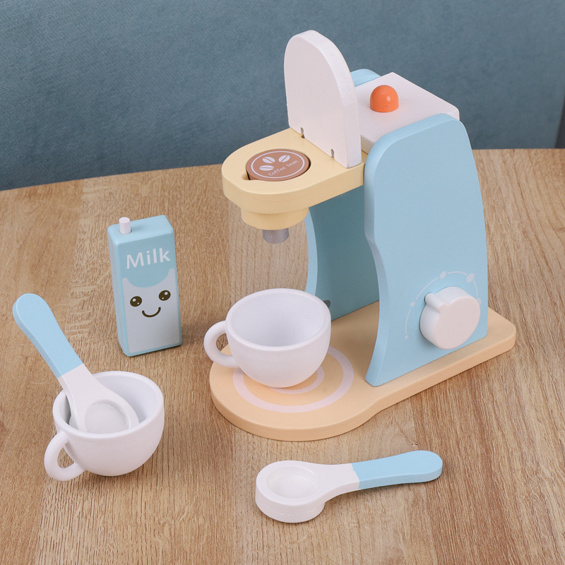 Picture of Children's Educational Toys Wooden Simulation Play House Kitchen Toy Set Coffee Machine Bread Machine Microwave Oven Toy