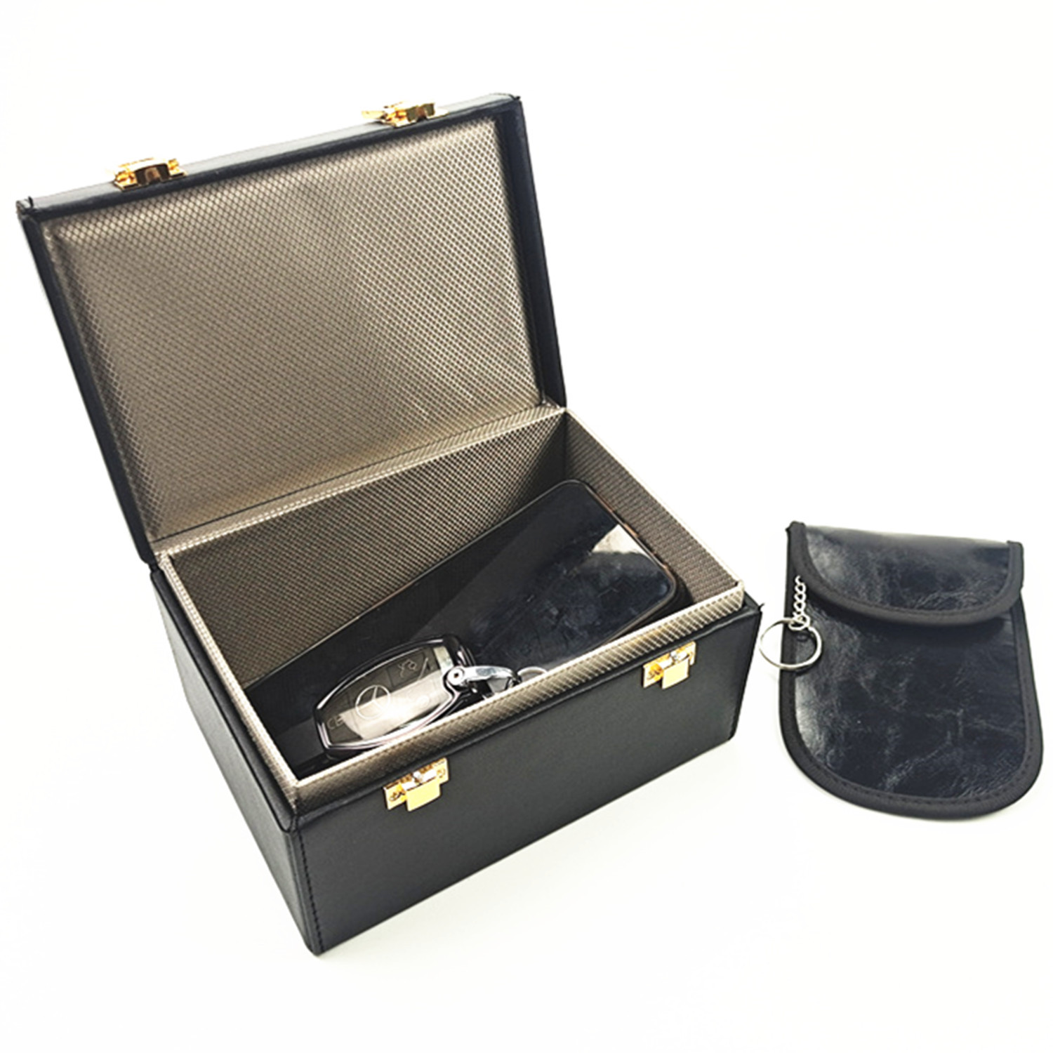 New double hidden buckle shielding box + retro Crazy Horse key case Amazon popular large signal radiation-proof card box
