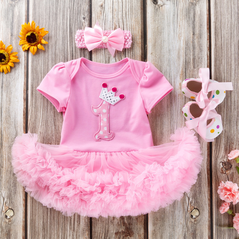 Picture of Summer new baby pink cake ha dress toddler shoes three-piece set 0-2 years old baby girl children's clothing children's skirt wholesale
