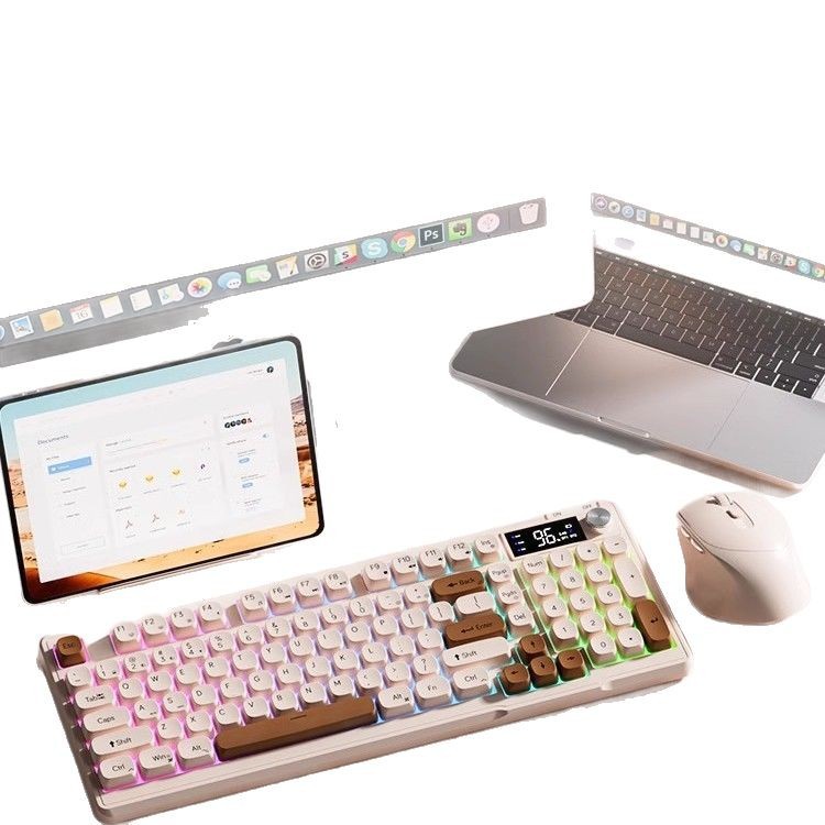 Picture of Mengzu Wireless Keyboard and Mouse Set Silent Mechanical Feel Girls Computer Office Game Bluetooth Wired Keyboard and Mouse