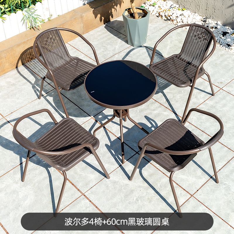 Picture of Outdoor Courtyard Table and Chair Rattan Chair Outdoor Leisure Three-piece Set Garden Terrace Wrought Iron Balcony Seat Combination Small Coffee Table