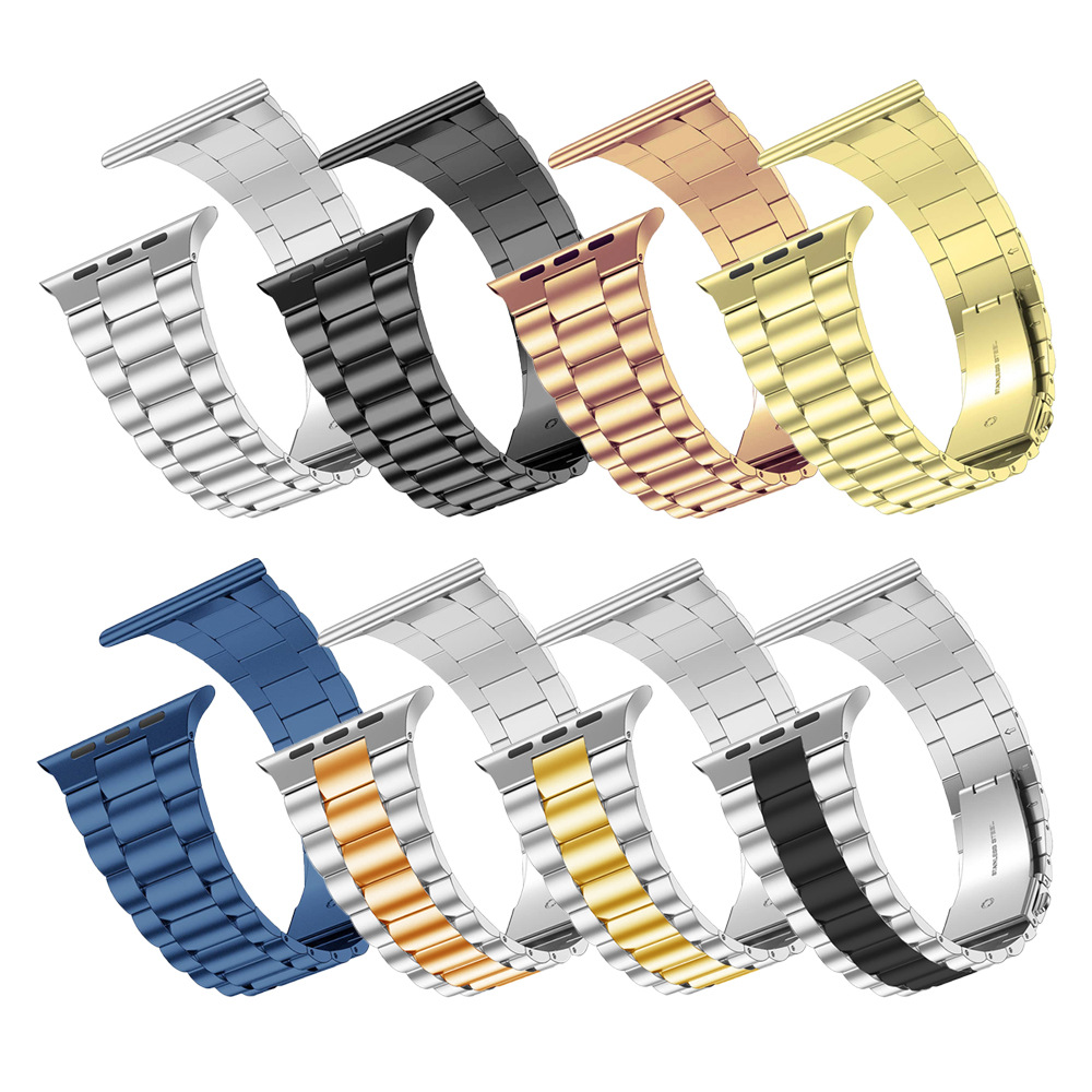 Suitable for Apple Watch S10 Stainless Steel Thin Metal Three-Bead Integrated Strap
